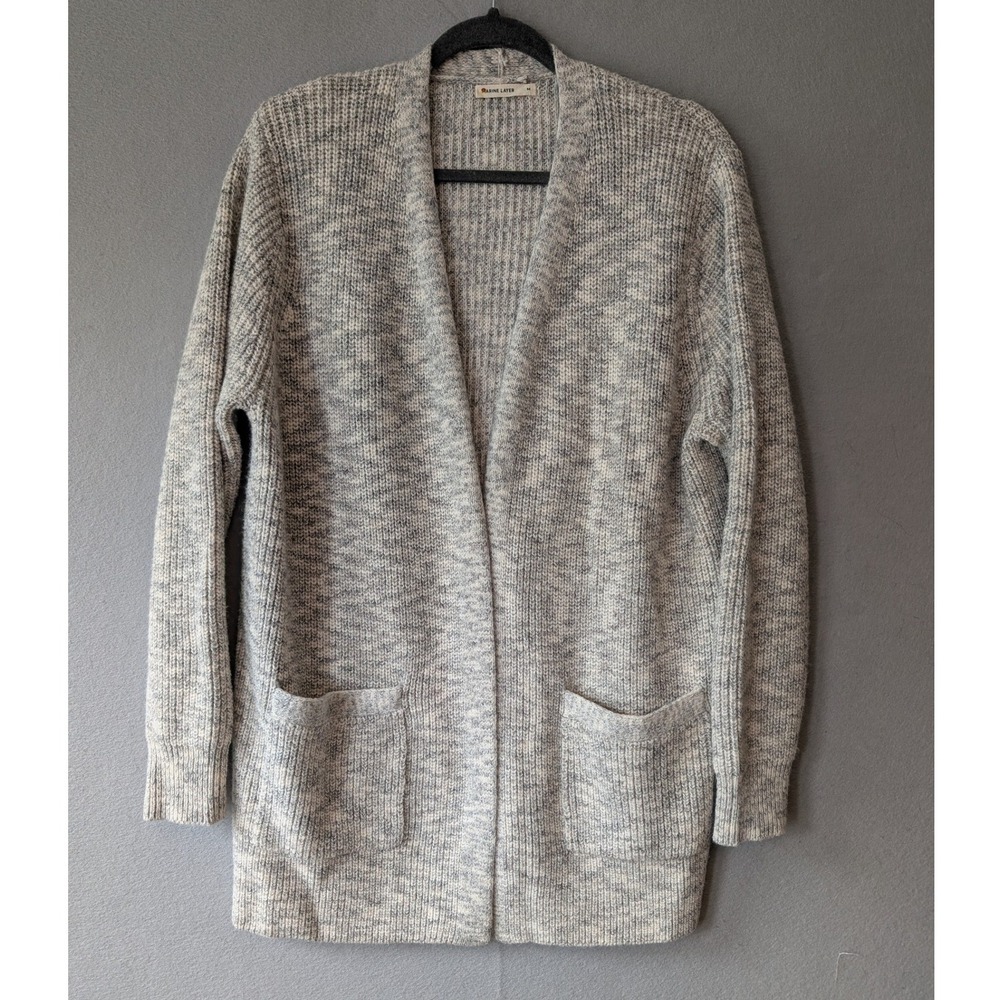 Marine Layer Cardigan Sweater Gray Marl Knit Open Front Pockets Womens M Cozy